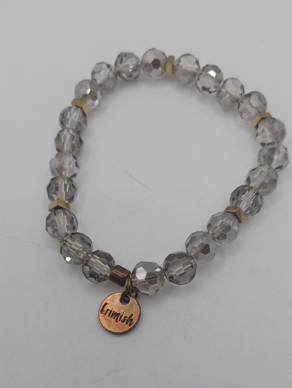 Erimish Smoky Gray Faceted Bead Stretch Bracelet with Gold Accents Sz 6.5